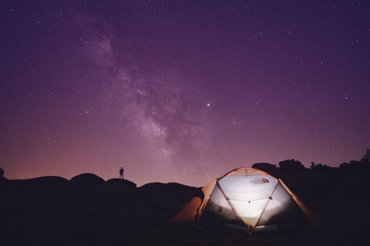 Tent camping under clear night sky in Mongolia