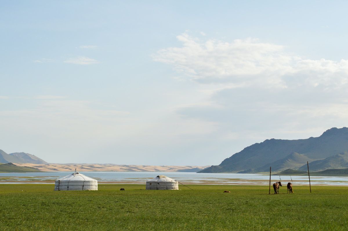 Ger camp on grasslands of Mongolia