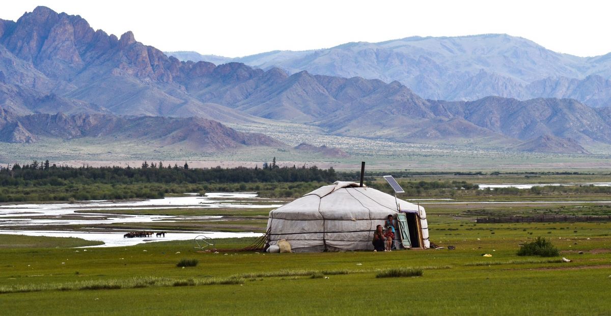 Ger camp Mongolia surrounded by mountains