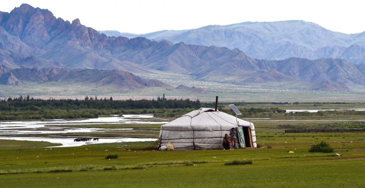 Ger camp Mongolia surrounded by mountains