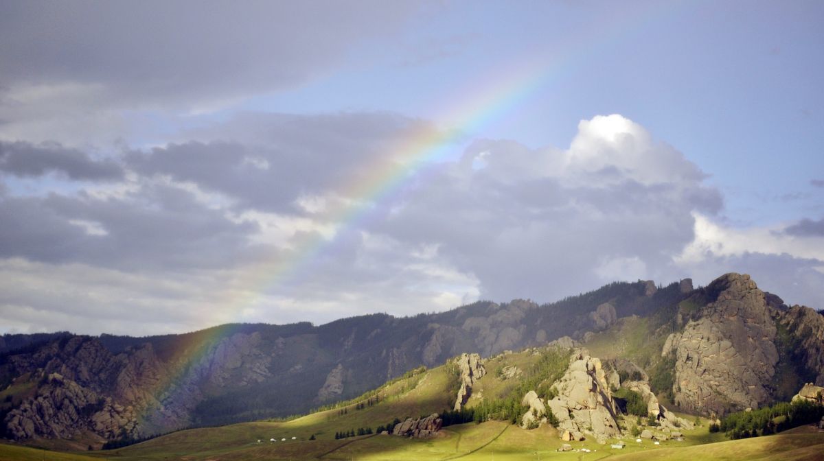 Rainbow above the mountains in Mongolia