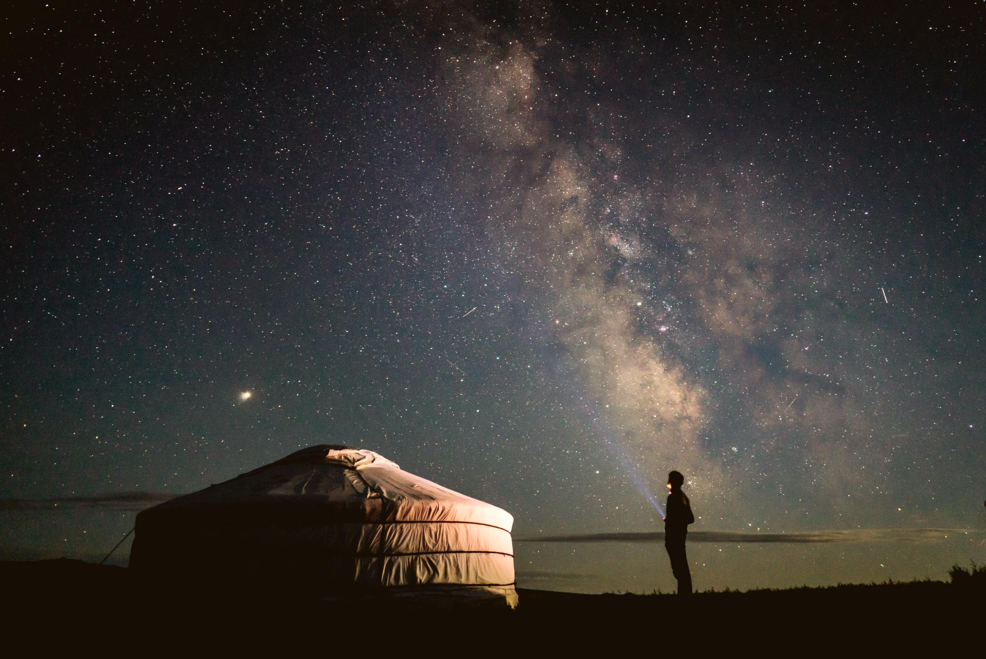 A ger on a starry night. 