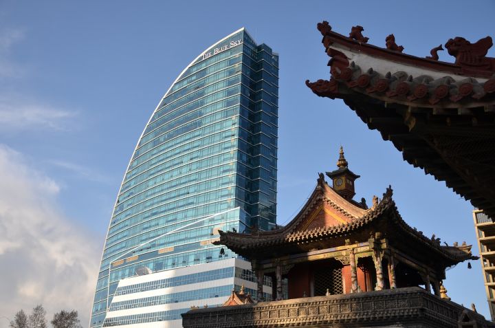 Blue sky hotel and monastery in Mongolia