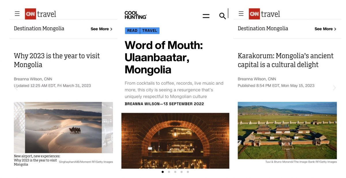 Mongolia articles featured on CNN Travel and Cool Hunting