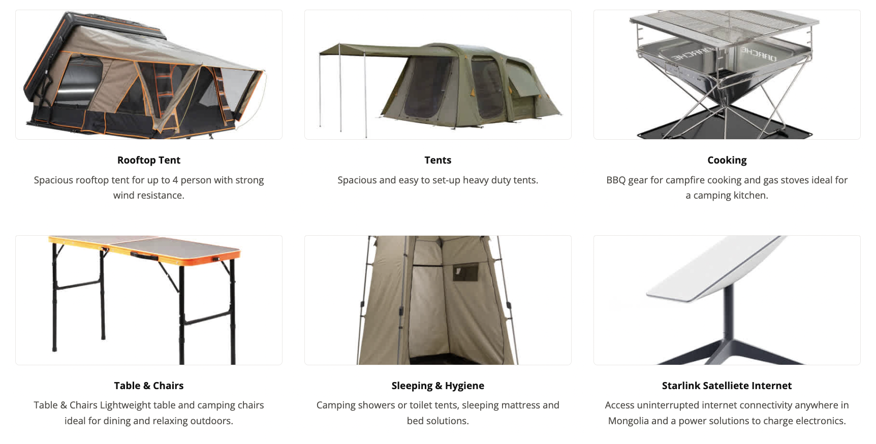 Mongolia camping equipment
