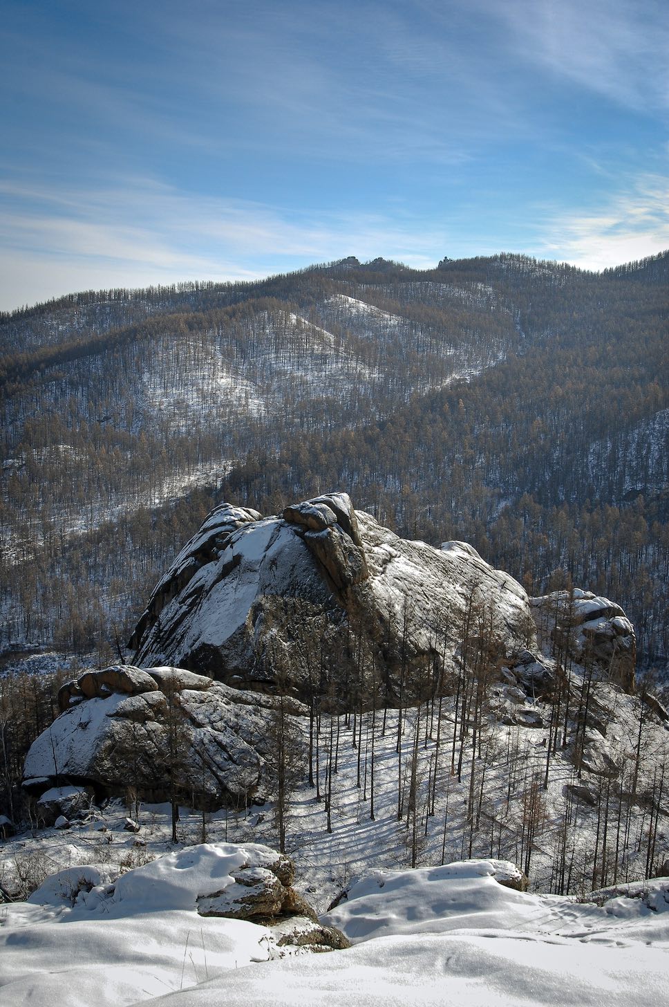 Tranquil snow-covered landscapes of Terelj National Park